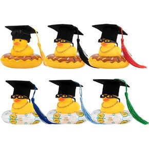 wonuu 6Pcs Car Dashboard Duck Ornament for Rubber Duck Car Decoration Accessories with Mini Hat, Necklace, Sunglasses, Swim Ring (6Pcs Bachelor Hat)