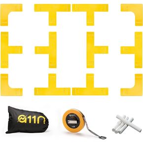 A11N Pickleball Court Marking Kit - Throw Down Markers with 33ft Long Tape Measure, Chalk and Carrying Bag, Yellow/Neon Orange