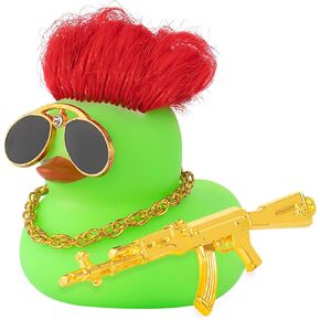 wonuu Rubber Duck Car Ornaments Cute Car Cccessories Duck Car Dashboard Decorations for Cool Hair Duck with Necklace and Sunglasses,I_red duck