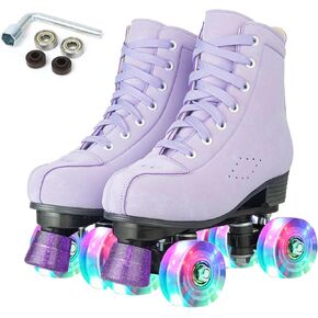 YYW Roller Skates for Women Girls High Top Shoes Men Double Row Shiny Four Wheel Unisex PU Roller Derby Skates for Kid Beginner Indoor Outdoor