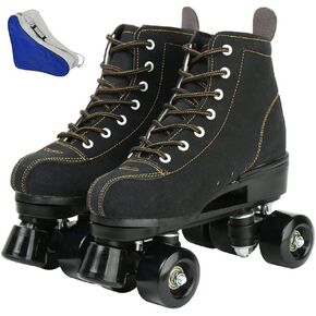 Risup Roller Skates for Women and Men Cowhide High-Top Shoes Classic Double-Row Roller Skates Four-Wheel Roller Skates for Men Girls Unisex Christmas