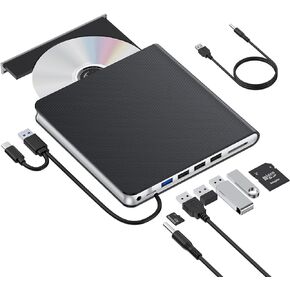 Kadlun External DVD Drive, USB 3.0 CD/DVD Player Portable CD ROM Burner Reader Rewriter Writer Disk Duplicator, Compatible with Laptop Mac MacBook Pro/Air, Windows 11/10/8/7, Linux PC