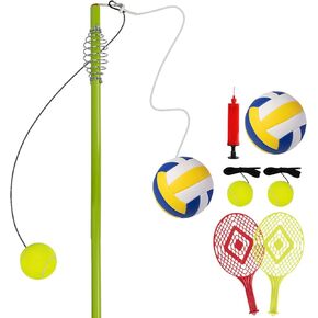 مجموعة JstFrU Tetherball للتنس وTetherball، معدات Tetherball مع عمود للفناء الخلفي والخارجي، مع عمود ارتفاع قابل للتعديل بطول 6.7 قدم، 2 كرات تنس بحبل، 2 مضارب، 1 ​​كرة Tetherball بحبل، 2 خطاف in Kuwait