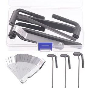 4Pcs Motorcycle Engine Valve Adjustment Tool Kit Includes Straight and Bent Feeler Gauges Square Hexagonal Hole Tool and T Type Spanner, Engine Valve Screw Repair Wrench & Feeler Gauge