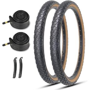 MOHEGIA Beach Cruiser Bike Tires Replacement Kit:24x2.125/26x2.125 Inch Folding Bicycle Tires,Inner Tubes and Tire Levers (2 Packs)
