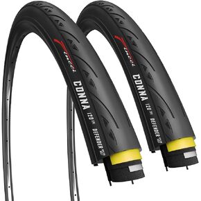 زوج Fincci 700 x 25c إطار قابل للطي 120 TPI للسباقات وركوب الدراجات في جميع المواسم - حزمة من إطارين للدراجات على الطرق 700x25c