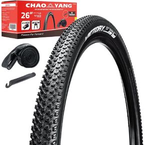 CHAO YANG Mountain Bike Tire Replacement Kit, 26’’×1.95, Dual Compound 2C-MTB Tires, Featured with Double Tread Puncture Protection, for On or Off Road Use, 1-Pack