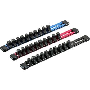 ARES 60170 – 1/2-Inch Drive 15.5-Inch Red Twist Lock Magnetic Socket Rail - Store up to 12 Metric or SAE Sockets and Keep Your Tool Box Organized – Magnetic Base for Easy Socket Organization