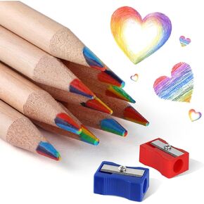 30 Pcs Rainbow Colored Pencils for Kids, 7 Color in 1 Rainbow Pencils, Coloring Pencils with 4 Sharpeners, Fun Pencils Assorted Colors for Drawing, Coloring Sketching Pencils
