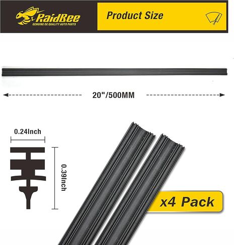 4PC Silicone Wiper Blade Refill,Adjustable Universal Replacement Wiper Blade Refill Replacement for Tesla,Toyota,Hyundai,Honda Front & Rear Windshield Wiper Baldes (20") in Kuwait