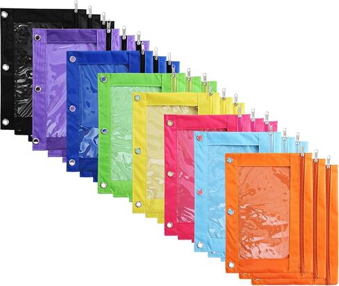 Boao 24 Pcs Pencil Pouch for 3 Rings Binder Pencil Bags Bulk with Zipper Colorful Pencil Case Stationery Bag with Clear Window for Office Supplies in Saudi Arabia