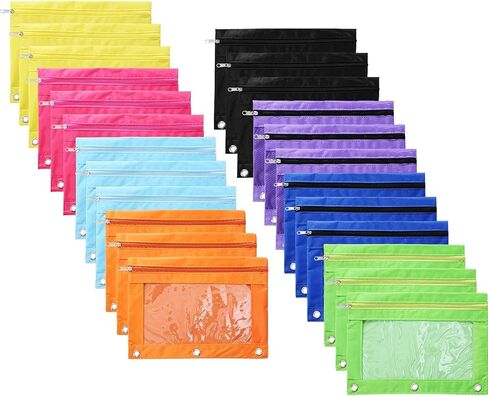 Boao 24 Pcs Pencil Pouch for 3 Rings Binder Pencil Bags Bulk with Zipper Colorful Pencil Case Stationery Bag with Clear Window for Office Supplies in Saudi Arabia