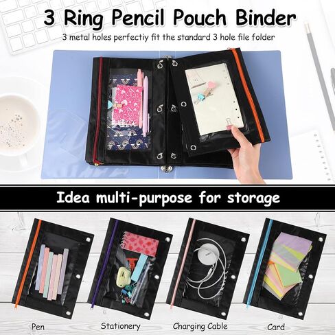 Leinuosen 64 Pack Pencil Pouches Bulk 3 Ring Binder Pencil Case with Clear Window and Zipper, Pencil Pouch Bags for Classroom Back to School Offices Supplies(Black Colorful) in Saudi Arabia