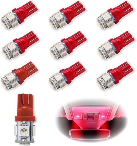 rboko 10pcs 194 أدى ضوء لمبة 6000k إسفين t10 أدى لمبة 5smd 5050 رقائق، 168 t10 2825 5smd dc 12v استبدال المصابيح لقبة السيارة خريطة باب المجاملة لوحة ترخيص أضواء (أبيض) in Kuwait
