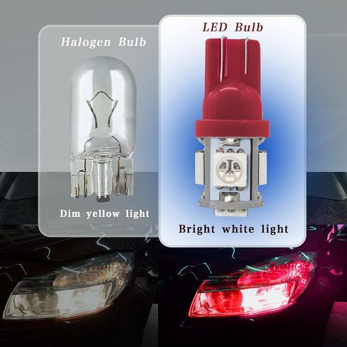rboko 10pcs 194 أدى ضوء لمبة 6000k إسفين t10 أدى لمبة 5smd 5050 رقائق، 168 t10 2825 5smd dc 12v استبدال المصابيح لقبة السيارة خريطة باب المجاملة لوحة ترخيص أضواء (أبيض) in Kuwait