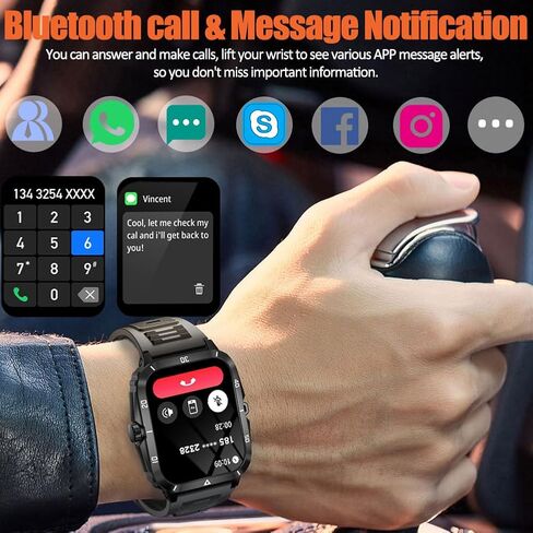 FILIEKEU ساعة ذكية للرجال مكالمات بلوتوث لنظام Android iOS، 430 مللي أمبير ساعة ذكية عسكرية لمعدل ضربات القلب والأكسجين في الدم ومراقبة النوم وعداد الخطوات، 1.96 بوصة HD في الهواء الطلق مقاوم للماء أسود سيليكون ساعات ذكية للرجال in Kuwait
