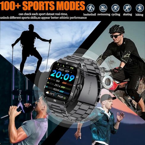FILIEKEU ساعة ذكية للرجال مكالمات بلوتوث لنظام Android iOS، 430 مللي أمبير ساعة ذكية عسكرية لمعدل ضربات القلب والأكسجين في الدم ومراقبة النوم وعداد الخطوات، 1.96 بوصة HD في الهواء الطلق مقاوم للماء أسود سيليكون ساعات ذكية للرجال in Kuwait