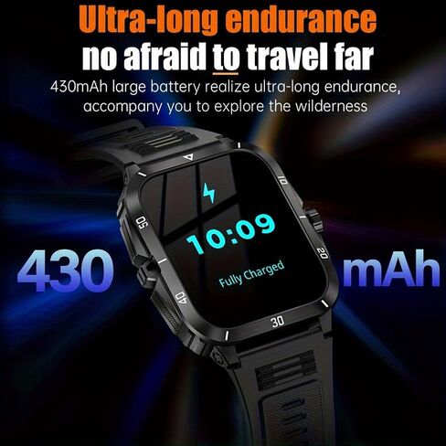 FILIEKEU ساعة ذكية للرجال مكالمات بلوتوث لنظام Android iOS، 430 مللي أمبير ساعة ذكية عسكرية لمعدل ضربات القلب والأكسجين في الدم ومراقبة النوم وعداد الخطوات، 1.96 بوصة HD في الهواء الطلق مقاوم للماء أسود سيليكون ساعات ذكية للرجال in Kuwait