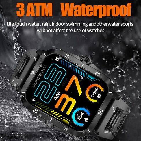 FILIEKEU ساعة ذكية للرجال مكالمات بلوتوث لنظام Android iOS، 430 مللي أمبير ساعة ذكية عسكرية لمعدل ضربات القلب والأكسجين في الدم ومراقبة النوم وعداد الخطوات، 1.96 بوصة HD في الهواء الطلق مقاوم للماء أسود سيليكون ساعات ذكية للرجال in Kuwait