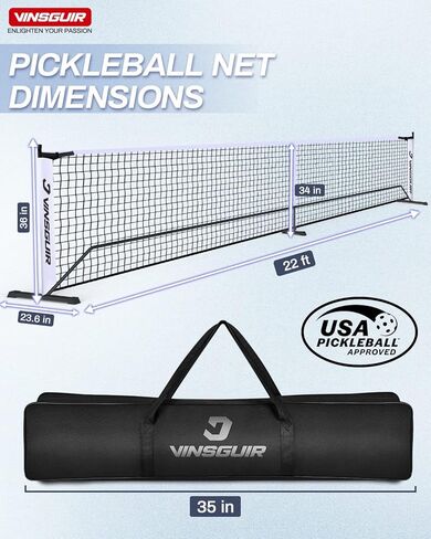 VINSGUIR Portable Pickleball Net, Pickleball Nets Designed for All Weather Conditions with Steady Metal Frame and Strong PE Net, Regulation Size Net with Carrying Bag in Kuwait