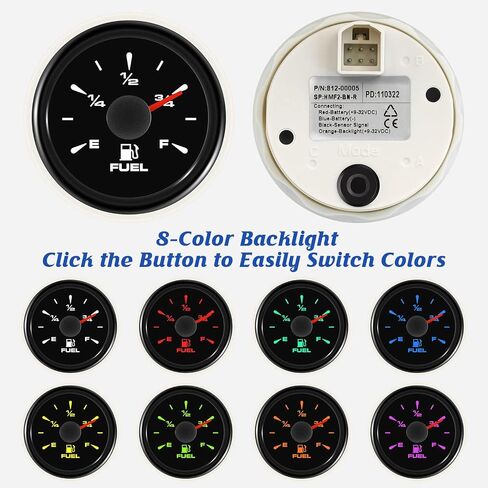 مقياس الوقود البحري 240-33ohm 0-190ohm 240-30ohm 0-180ohm 10-180ohm مقاوم للماء خزان الوقود الغاز قياس مع 8 ألوان الخلفية للدراجات النارية قارب سيارة شاحنة مركبة 9-32 فولت (أسود) in Saudi Arabia