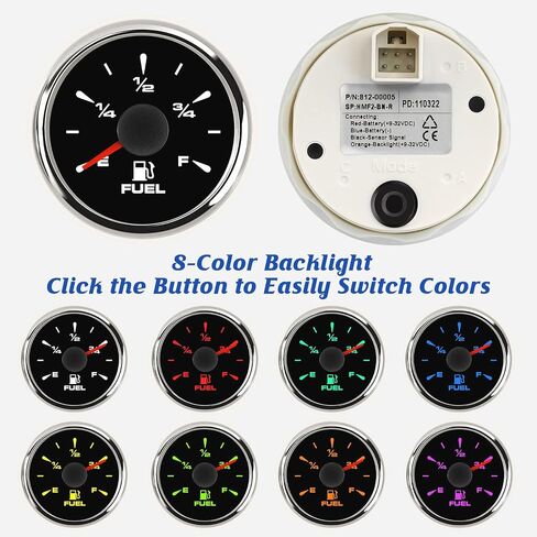 مقياس الوقود البحري 240-33ohm 0-190ohm 240-30ohm 0-180ohm 10-180ohm مقاوم للماء خزان الوقود الغاز قياس مع 8 ألوان الخلفية للدراجات النارية قارب سيارة شاحنة مركبة 9-32 فولت (أسود) in Saudi Arabia