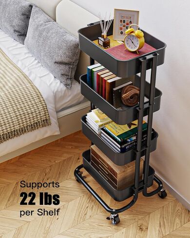 عربة أدوات معدنية متدحرجة من 3 طبقات من بيبيشيل، عربة تخزين متينة مع عجلتين قابلتين للقفل، عربة أدوات منظمة شبكية متعددة الوظائف للمطبخ وغرفة الطعام وغرفة المعيشة (أسود) in Kuwait