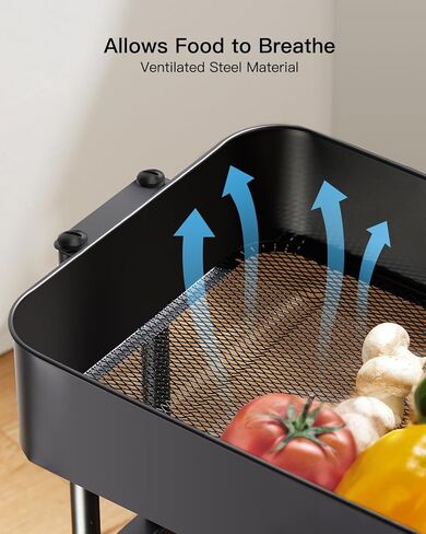 عربة أدوات معدنية متدحرجة من 3 طبقات من بيبيشيل، عربة تخزين متينة مع عجلتين قابلتين للقفل، عربة أدوات منظمة شبكية متعددة الوظائف للمطبخ وغرفة الطعام وغرفة المعيشة (أسود) in Kuwait