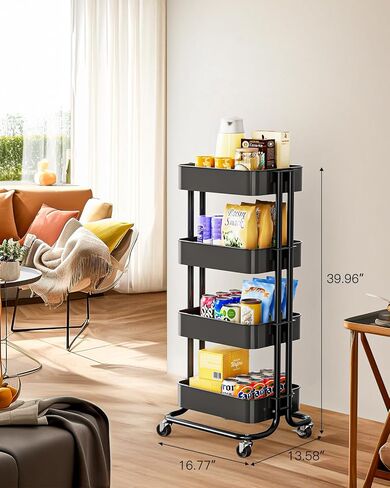 عربة أدوات معدنية متدحرجة من 3 طبقات من بيبيشيل، عربة تخزين متينة مع عجلتين قابلتين للقفل، عربة أدوات منظمة شبكية متعددة الوظائف للمطبخ وغرفة الطعام وغرفة المعيشة (أسود) in Kuwait