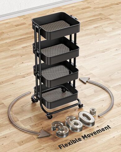 عربة أدوات معدنية متدحرجة من 3 طبقات من بيبيشيل، عربة تخزين متينة مع عجلتين قابلتين للقفل، عربة أدوات منظمة شبكية متعددة الوظائف للمطبخ وغرفة الطعام وغرفة المعيشة (أسود) in Kuwait
