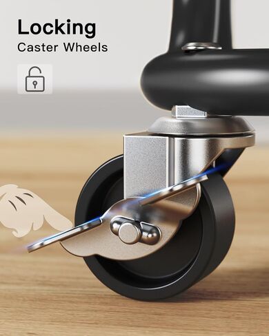 عربة أدوات معدنية متدحرجة من 3 طبقات من بيبيشيل، عربة تخزين متينة مع عجلتين قابلتين للقفل، عربة أدوات منظمة شبكية متعددة الوظائف للمطبخ وغرفة الطعام وغرفة المعيشة (أسود) in Kuwait