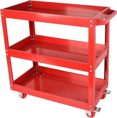 عربة أدوات رفوف LCyindu ذات 3 طبقات، عربة دوارة، عربة مرافق، تحمل ما يصل إلى 330 رطلاً، 30 * 28 * 14 عربة أدوات شديدة التحمل، حمراء، مناسبة للمستودعات والمكاتب والمرائب والحدائق، إلخ in Kuwait