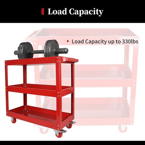 عربة أدوات رفوف LCyindu ذات 3 طبقات، عربة دوارة، عربة مرافق، تحمل ما يصل إلى 330 رطلاً، 30 * 28 * 14 عربة أدوات شديدة التحمل، حمراء، مناسبة للمستودعات والمكاتب والمرائب والحدائق، إلخ in Kuwait