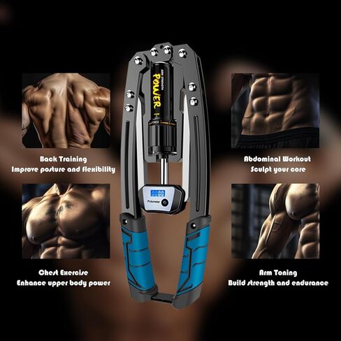 معدات تمرين ذراع توسيع الصدر، زر دوران هيدروليكي جديد 10 تروس قابل للتعديل 22-440 رطل، فولاذ كربوني سميك، مقبض مطاط ناعم من البولي يوريثان مقاوم للاهتراء وغير قابل للانزلاق in Kuwait