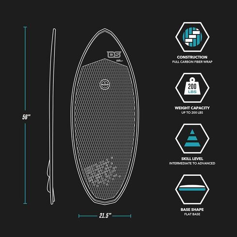 Driftsun Fifty50 Wakesurf Board - لوح تزلج على الماء بنمط مقشود من ألياف الكربون بطول 4 أقدام و9 بوصات، ويتضمن زعانف in Kuwait