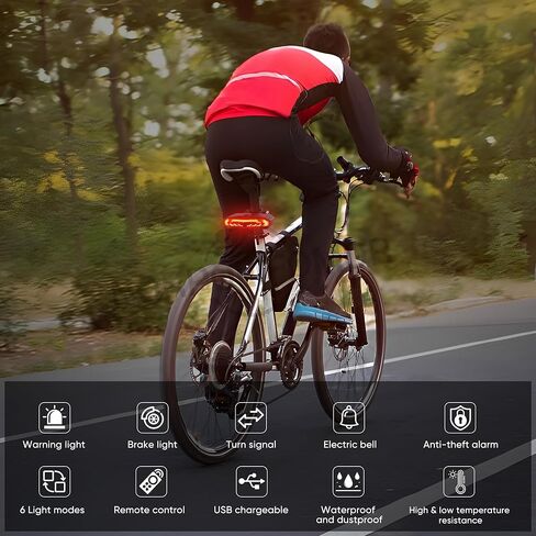 Bike Tail Light with Bike Turn Signals,Anti-Theft Bike Alarm with Wireless Remote Control,7Sensitivity Adjustable Level Electric Bell/Alarm Rear Bike Light for Bike Ebike,Black in Kuwait