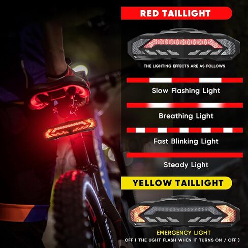 Bike Tail Light with Bike Turn Signals,Anti-Theft Bike Alarm with Wireless Remote Control,7Sensitivity Adjustable Level Electric Bell/Alarm Rear Bike Light for Bike Ebike,Black in Kuwait