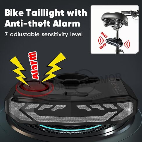 Bike Tail Light with Bike Turn Signals,Anti-Theft Bike Alarm with Wireless Remote Control,7Sensitivity Adjustable Level Electric Bell/Alarm Rear Bike Light for Bike Ebike,Black in Kuwait