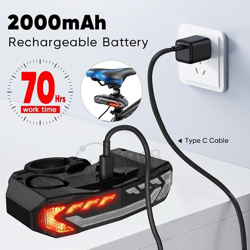 Bike Tail Light with Bike Turn Signals,Anti-Theft Bike Alarm with Wireless Remote Control,7Sensitivity Adjustable Level Electric Bell/Alarm Rear Bike Light for Bike Ebike,Black in Kuwait