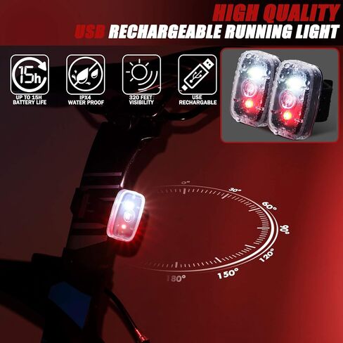 أضواء LED للجري الآمنة للعدائين، مصباح خلفي للدراجة قابل لإعادة الشحن عبر USB، مشبك على أضواء الجري القوية مع 5 أوضاع إضاءة وامضة للمشي وأضواء الكلب ليلاً وركوب الدراجات والمشي لمسافات طويلة للأطفال والحيوانات الأليفة in Kuwait