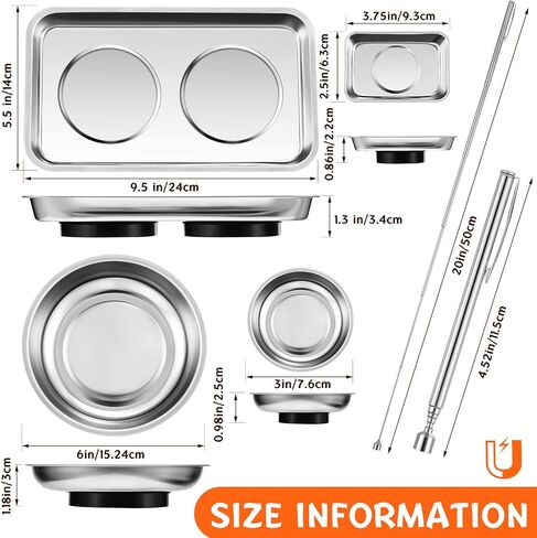 4 Pieces Magnetic Tool Tray with Magnetic Pickup Tool, Magnetic Parts Tray Holder Round Magnetic Tray Stainless Steel Magnetic Holder for Parts Socket Screw Nut Bolt Metal Tool in Saudi Arabia