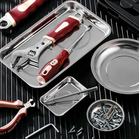 4 Pieces Magnetic Tool Tray with Magnetic Pickup Tool, Magnetic Parts Tray Holder Round Magnetic Tray Stainless Steel Magnetic Holder for Parts Socket Screw Nut Bolt Metal Tool in Saudi Arabia