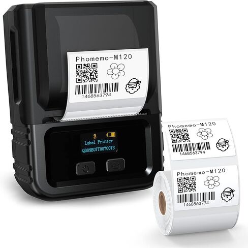 Phomemo M120 Label Maker- Barcode Printer Bluetooth Thermal Label Machine 2 Inch 50mm for Retail, QR Code, Small Business, Compatible with Android, iOS & PC, Black in Saudi Arabia