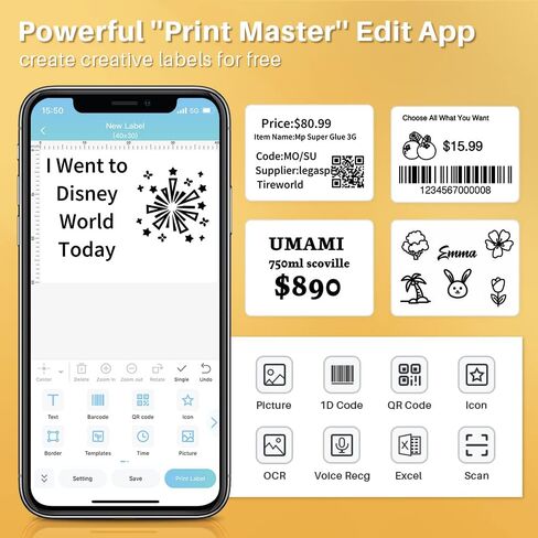 Phomemo M120 Label Maker- Barcode Printer Bluetooth Thermal Label Machine 2 Inch 50mm for Retail, QR Code, Small Business, Compatible with Android, iOS & PC, Black in Saudi Arabia