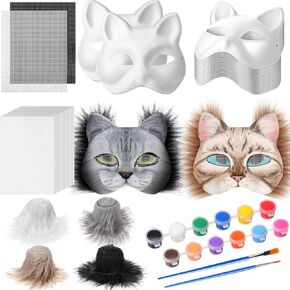 41 Pcs Cat Fox Mask DIY Therian Mask Blank Animal Half Facemask for Therian Gear Masquerade Cosplay Party Favors(Classic Color,Cat)