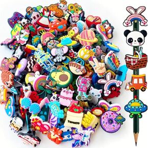 20 Pcs Adorable Pencil Cap Toppers, Unique Designs, Fun Pen Charms, Classroom Rewards/Student Gifts, Random Styles for School Gifts & Prizes, PVC Material