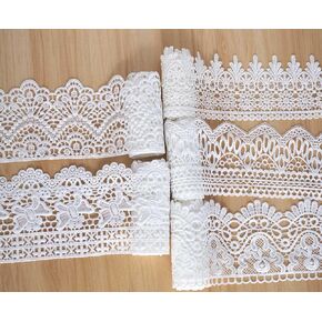5.5 Yards 5 Styles of Embroidered Lace Trim Set 5 Unique Designs with Floral & Crown Motifs, Non-Elastic, Perfect for DIY, Home Décor, Weddings & Clothing (Black)