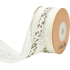 BENECREAT 15 Yards Beige Vintage Lace Trim, 1-1/2 inch Polyester Hollow Floral Leaf Lace Trim Embroidery Ribbon for Sewing and Art Craft Projects