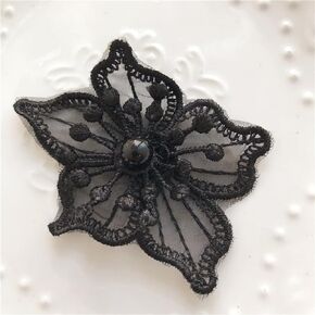 iHOO 10pcs Flower Black Lace Organza Applique Trim for Wedding Dress Garment Accessories Decoration DIY Sew On Lace Fabric, FLIAO-2659657
