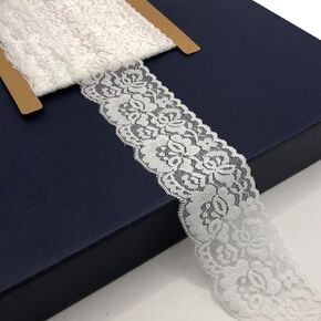 2.15 Inches Wide Lace Ribbon, Lace Trim, Elastic Stretchy Lace Fabric - 5 Yards, Perfect for Crafting, Sewing Making, Gift Wrapping and Bridal Wedding Decorations - 8885 (White)